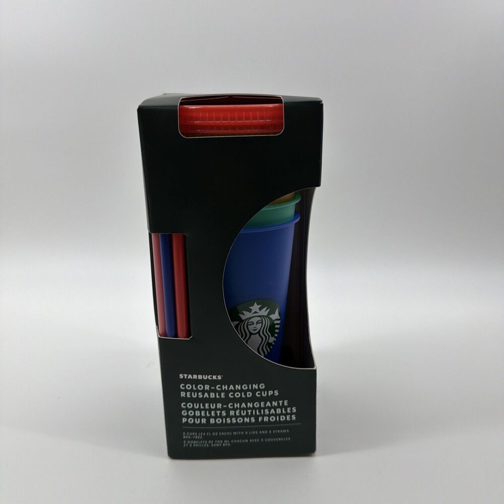 5Pk Starbucks Reusable Summer Color-Changing Cold Cups New